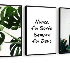 Quadro Decorativo Folhagem Frase Nunca Foi Sorte 48×68 Sala