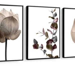 Quadro Decorativo Flores Folhagem Tons Marrom Sala Quarto