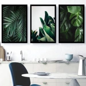 Quadro Folhas Verdes Costela De Adão Lindos Moldura 120x60cm